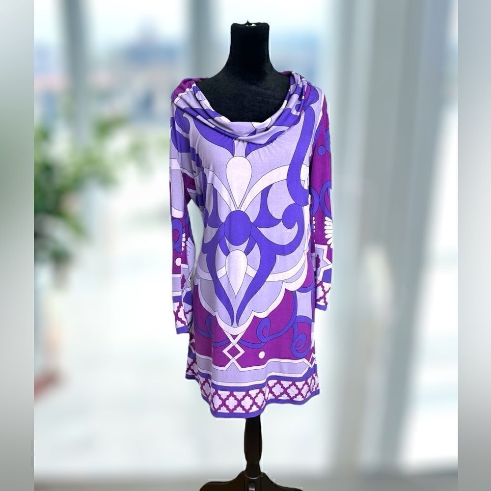 ECI New York Cowl Neck Retro Print Dress Size 4 S - Picture 8 of 13